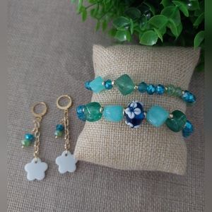NWT Blue Crystals Earrings and Bracelet Set Handcrafted